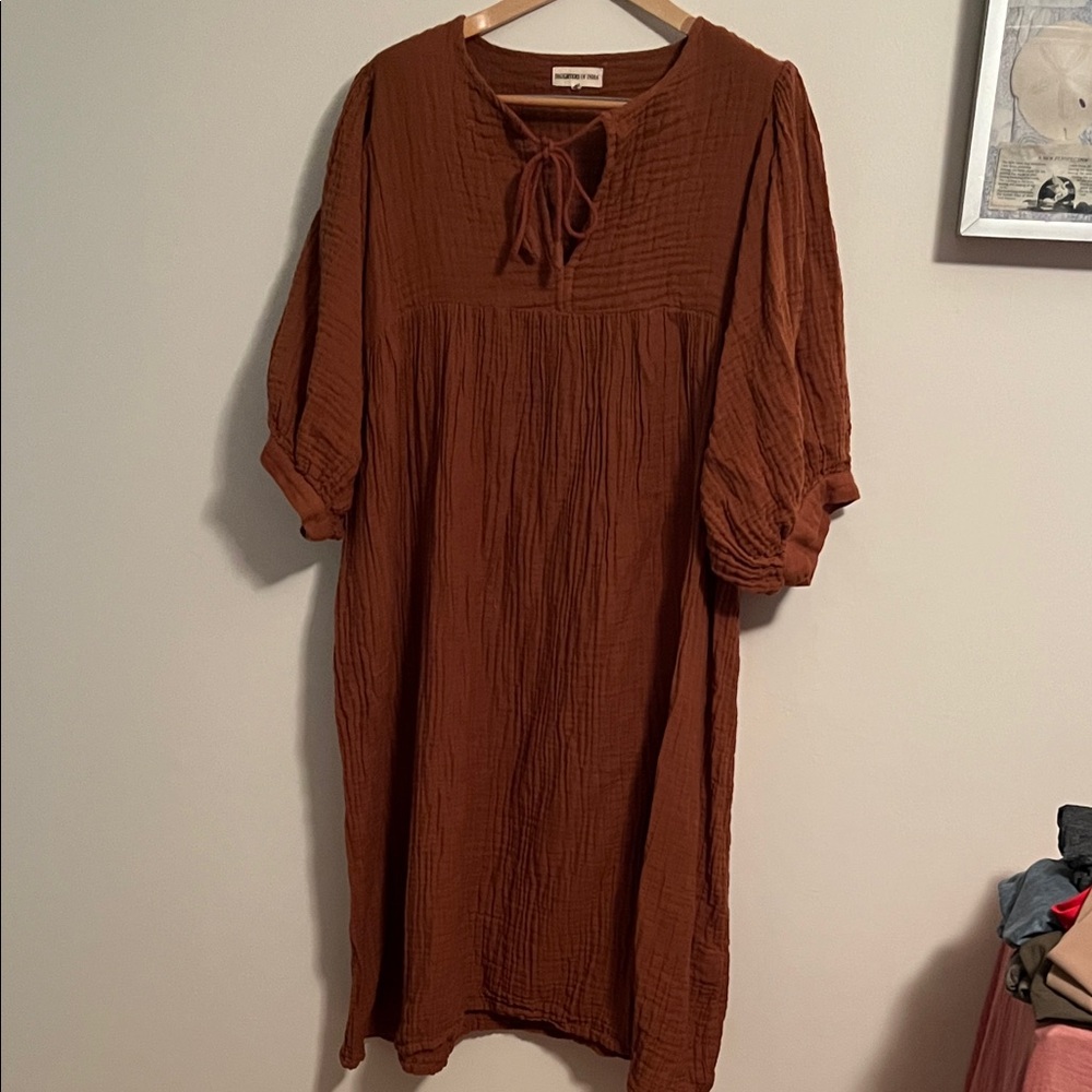 Brown Textured Midi Dress